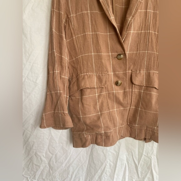 MADEWELL Tan Breezewoven Larsen Blazer in Windowpane Linen Oversized Size XS - Picture 10 of 15